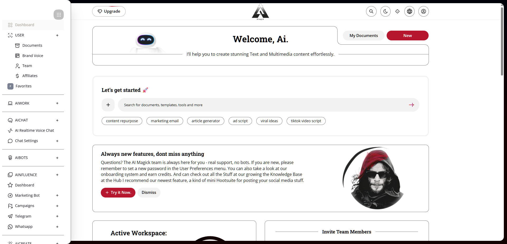 Image of Aimagick dashboard